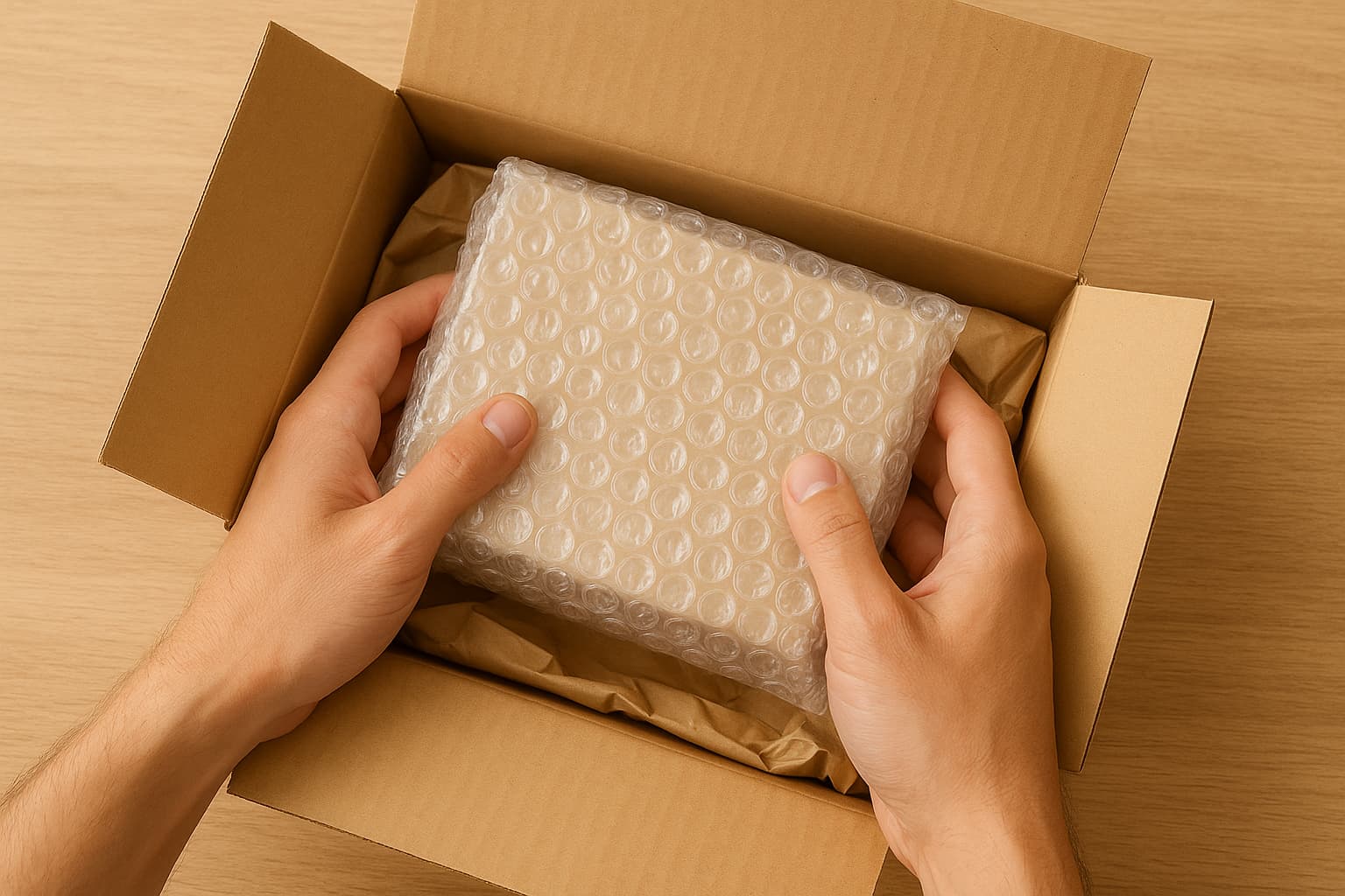 Ảnh: Chèn vật liệu lót trong quy trình đóng gói hàng hoá tiêu chuẩn cho TMĐT